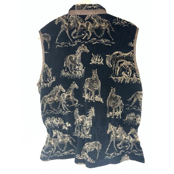 Vintage Tsunami Women's Fleece Vest With Horse Pattern Size L Large in Black/Tan - Picture 3 of 6